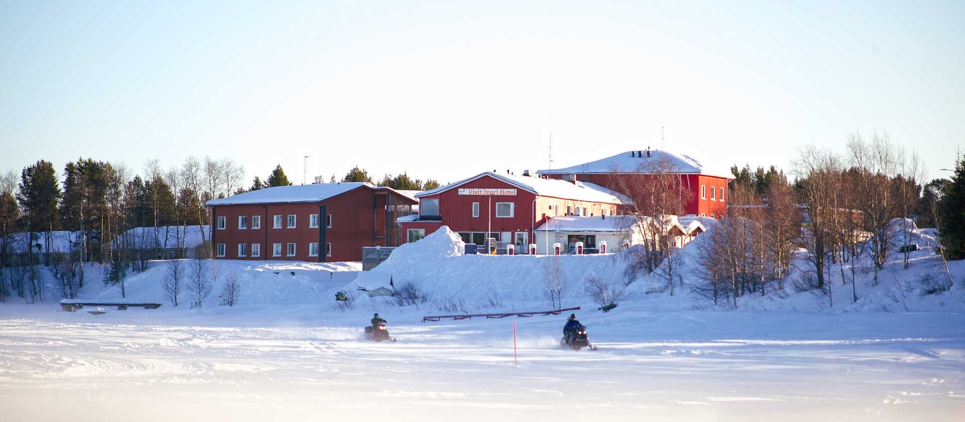Captivating view of Hotel Inari, your ideal winter wonderland dream holiday destination in northern Lapland, Finland. Comfortable and cozy hotel accommodation.